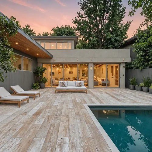 3D render of a modern patio and pool